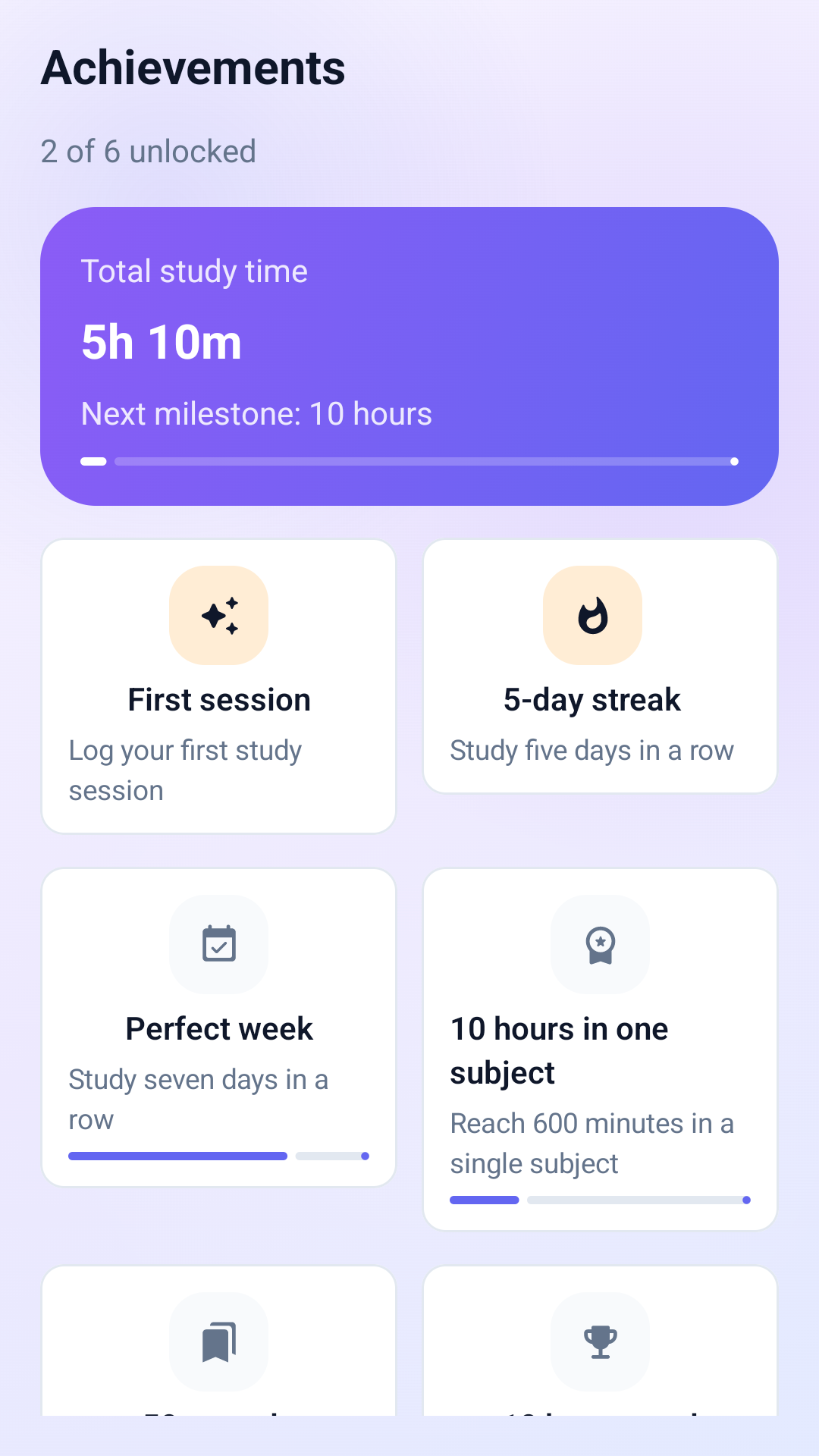 EduTrack Whiteboard achievements screen