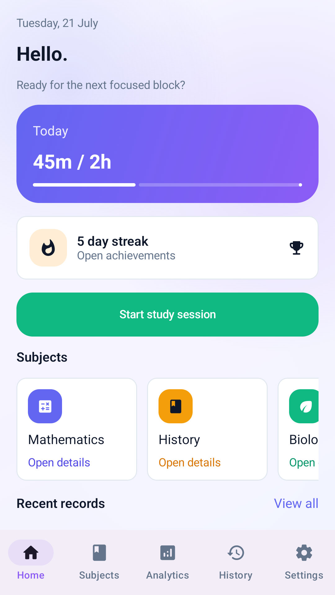 EduTrack Whiteboard home screen
